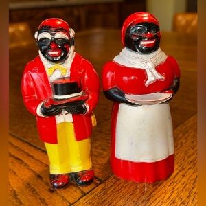 Vintage Aunt Jemima & Uncle Moses Salt & Pepper Shakers Large F&F